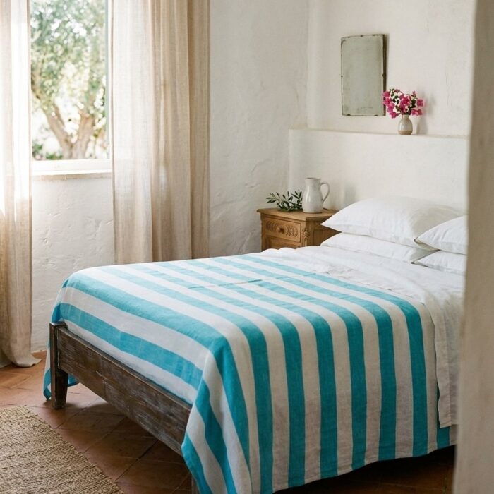 Copriletto in cotone a righe turchese - Coton Boutique