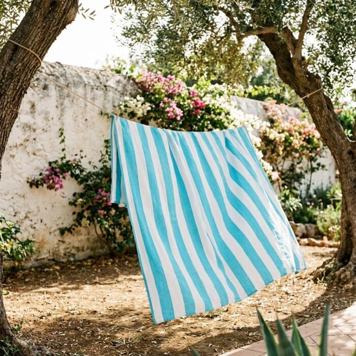 Copriletto in cotone a righe turchese - Coton Boutique