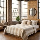 Copriletto in cotone a righe sabbia - Coton Boutique