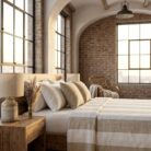 Copriletto in cotone a righe sabbia - Coton Boutique