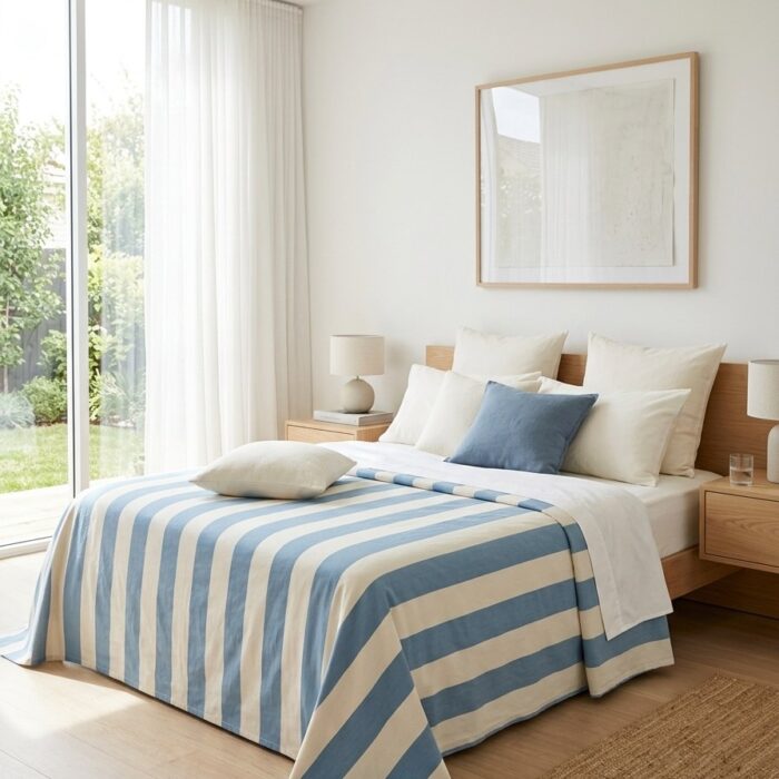 Copriletto in cotone a righe blu marina - Coton Boutique