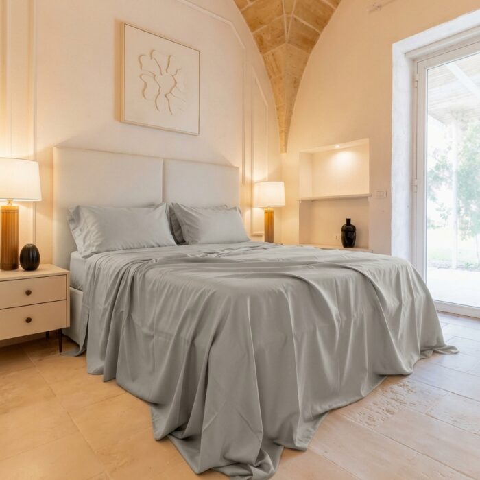 6 Set completo letto in raso grigio cenere - Coton Boutique