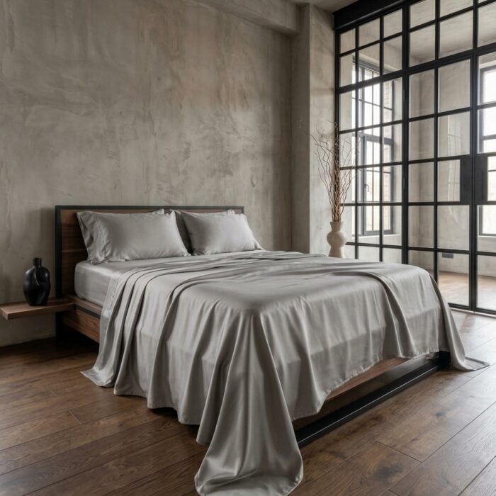 7 Set completo letto in raso grigio cenere - Coton Boutique
