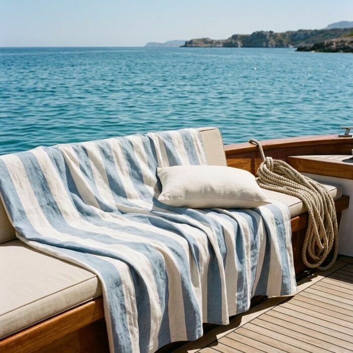 Copriletto in cotone a righe blu marina - Coton Boutique