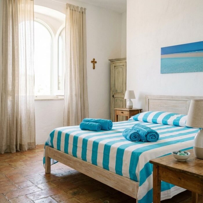 Copriletto in cotone a righe turchese - Coton Boutique