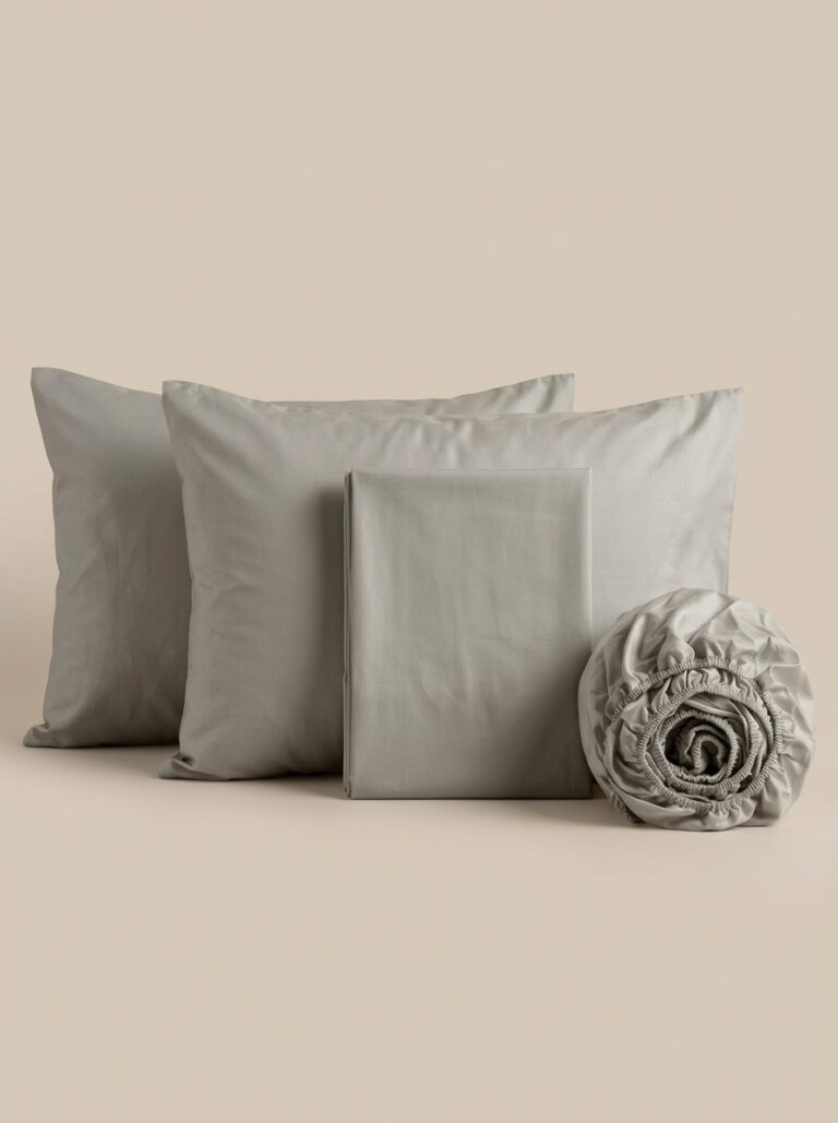 Set completo letto in raso grigio cenere - Coton Boutique